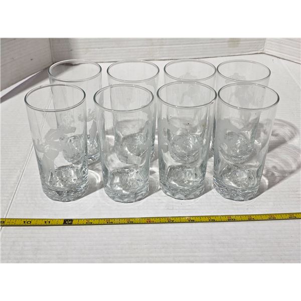 Set of 8 etched bucking horse/cowboy glasses