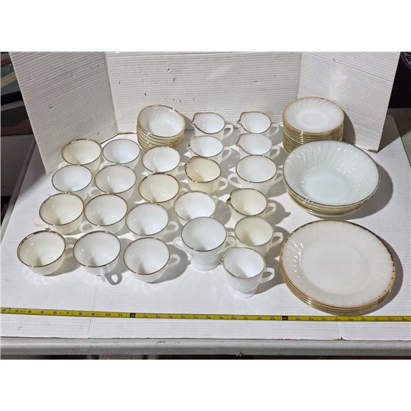 53 piece fireking/anchor hocking dish set- white and ivory