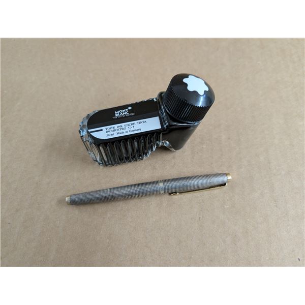 PARKER STERLING SILVER PARKER fountain pen. Made in USA. Plus half used bottle of Mont Blanc black i