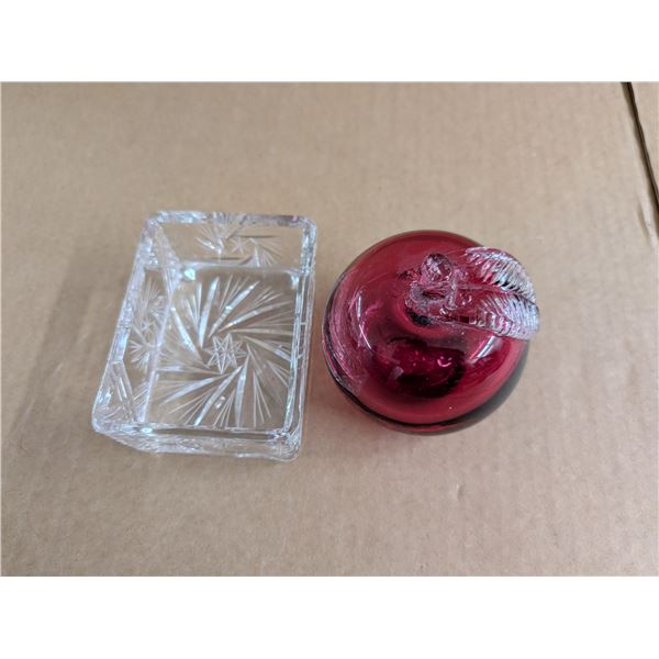 Cranberry Collection apple and crystal candy dish. Excellent condition.