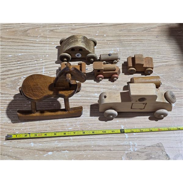 Wooden car set and 1 rocking horse