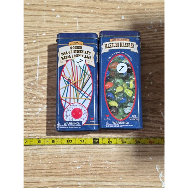 New marbles and pick up sticks sets- new never opened