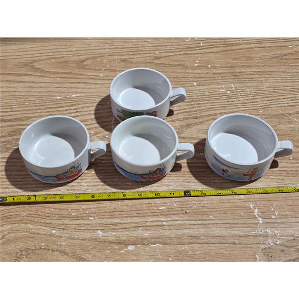 4 decorated soup mugs