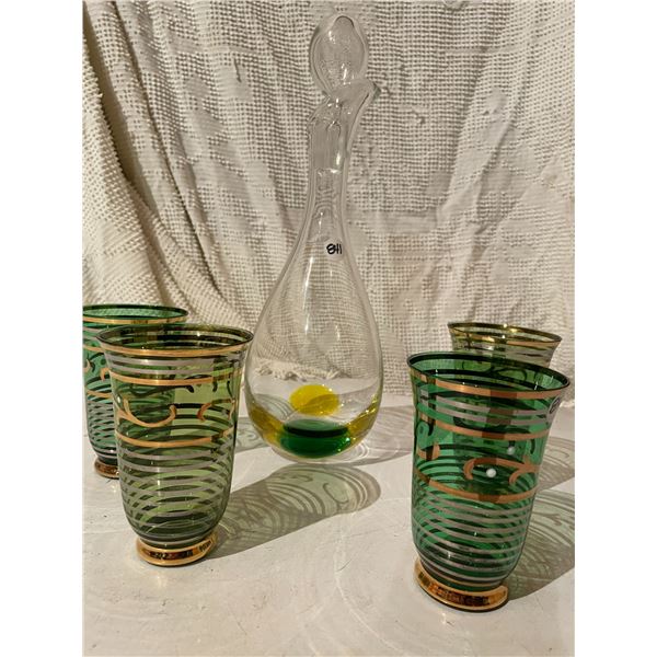Green retro decanter glasses