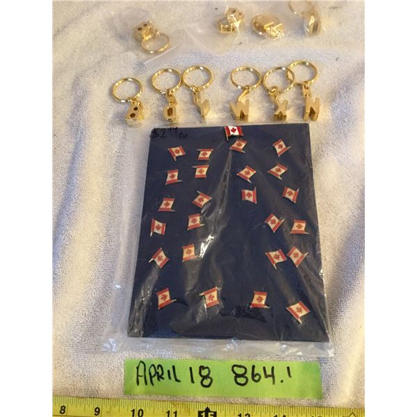NOS- canadian flag pins 10 key chains