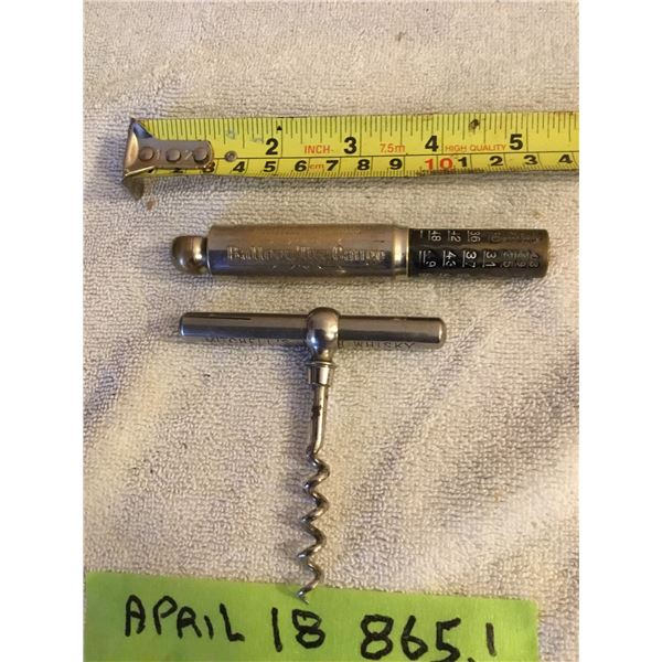 Vintage schrader ballon tire gauge pat date, 1914, 1928- Michells irish cork screw
