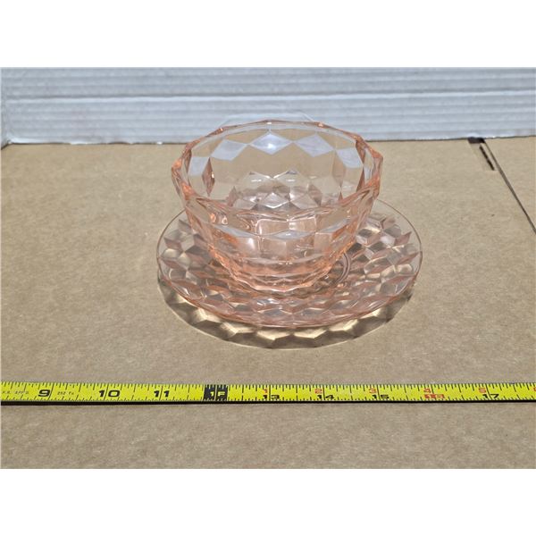 Pink glass bowl and plate