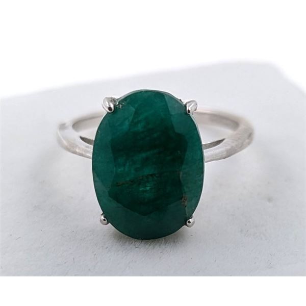 3.1 ct Certified Silver Emerald gemstone Ring ($6,820 Appraisal)