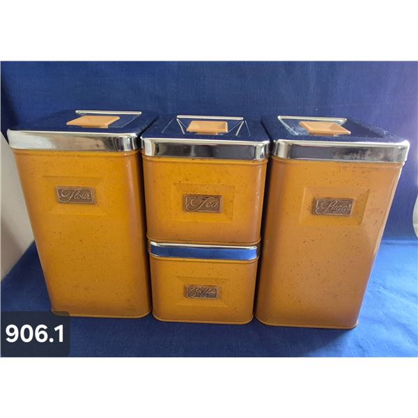 906. MCM 4-piece kitchen cannister set, gold with speckled fronts