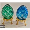 Image 1 : 909. Pair of Bohemian cut glass MCM eggs - 24k gold-plated stand, from a large collection
