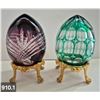 Image 1 : 910. Pair of Bohemian cut glass MCM eggs - 24k gold-plated stand, from a large collection