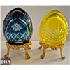 Image 1 : 911. Pair of Bohemian cut glass MCM eggs - 24k gold-plated stand, from a large collection