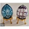 Image 1 : 912. Pair of Bohemian cut glass MCM eggs - 24k gold-plated stand, from a large collection
