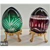 Image 1 : 913. Pair of Bohemian cut glass MCM eggs - 24k gold-plated stand, from a large collection