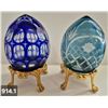 Image 1 : 914. Pair of Bohemian cut glass MCM eggs - 24k gold-plated stand, from a large collection