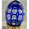 Image 2 : 914. Pair of Bohemian cut glass MCM eggs - 24k gold-plated stand, from a large collection