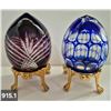 Image 1 : 915. Pair of Bohemian cut glass MCM eggs - 24k gold-plated stand, from a large collection