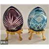 Image 1 : 916. Pair of Bohemian cut glass MCM eggs - 24k gold-plated stand, from a large collection