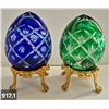 Image 1 : 917. Pair of Bohemian cut glass MCM eggs - 24k gold-plated stand, from a large collection