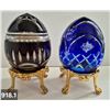 Image 1 : 918. Pair of Bohemian cut glass MCM eggs - 24k gold-plated stand, from a large collection
