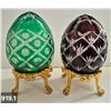 Image 1 : 919. Pair of Bohemian cut glass MCM eggs - 24k gold-plated stand, from a large collection