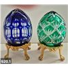 Image 1 : 920. Pair of Bohemian cut glass MCM eggs - 24k gold-plated stand, from a large collection