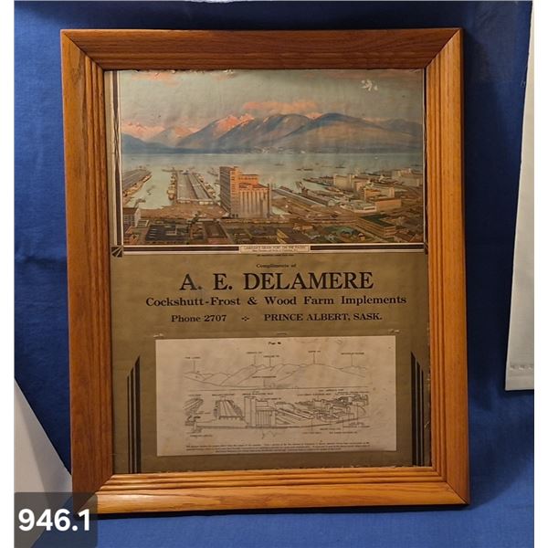 946. Original framed 1940s Cockshutt and Frost & Wood farm Implement calendar