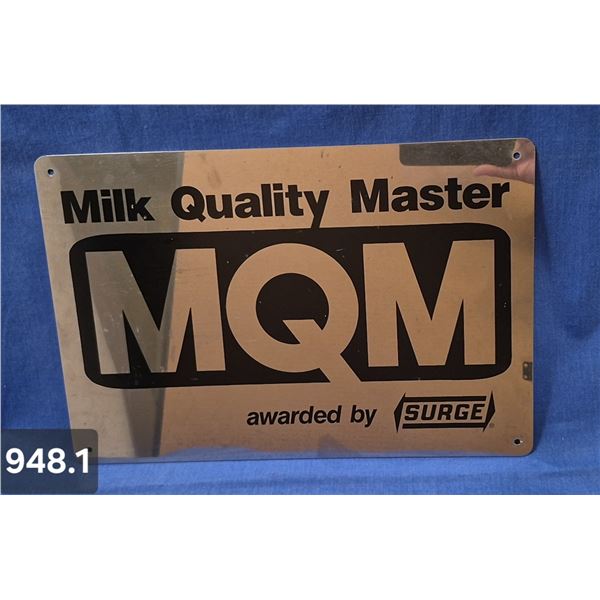 948. Surge Milking machine sign - chrome and black on front (can't tell from pics), excellent condit