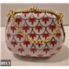 Image 1 : 951. Vintage miniature porcelain purse (handbag), approx. 2 1/2 by 3 inches, 22k gold-plated trim