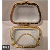 Image 2 : 951. Vintage miniature porcelain purse (handbag), approx. 2 1/2 by 3 inches, 22k gold-plated trim