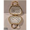 Image 2 : 953. Vintage miniature porcelain purse (handbag), approx. 3 1/4 by 3 inches, 22k gold-plated trim