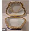 Image 2 : 955. Vintage miniature porcelain purse (handbag), approx. 2 1/2 by 3 1/4 inches, 22k gold-plated tri