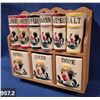 Image 2 : 957. Vintage 1950s Rooster-decorated 10- piece spice set, with original rack, excellent condition
