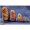 Image 1 : 958. Set of 5 nesting dolls, hand-painted, little damage to back of second from the smallest