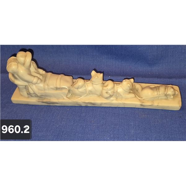 960. Inuit carving - dog musher with sled and team, excellent condition