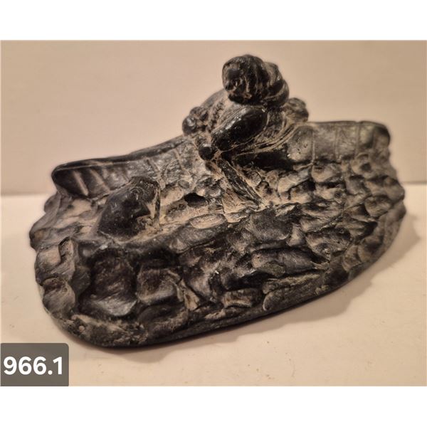 966. Inuit carving - eskimo in kayak, 3 3/4 inches, excellent condition