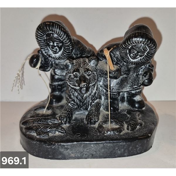 969. Inuit carving - 2 Inuit fishing, 3 3/4 by 4 inches, excellent condition