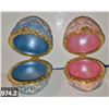 Image 2 : 974. Pair of pottery decorated egg trinket boxes, approx. 3 1/2 inches tall