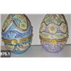 Image 1 : 975. Pair of pottery decorated egg trinket boxes, approx. 3 1/2 inches tall