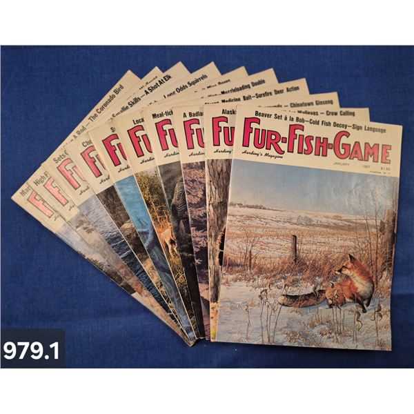 979. 10 Issues of 1987 Fur-Fish-Game outdoor sporting magazines, most in excellent flat condition, l