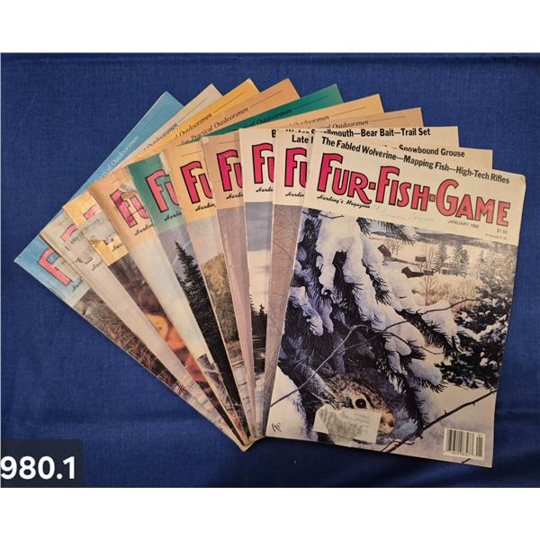 980. 10 Issues of 1988 Fur-Fish-Game outdoor sporting magazines, most in excellent flat condition, l
