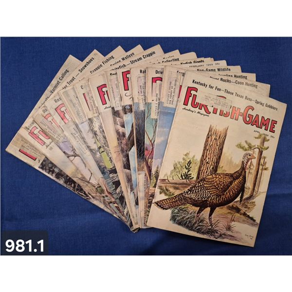 981. 13 Assorted Issues from 1969 to 1983 Fur-Fish-Game outdoor sporting magazines, most in excellen