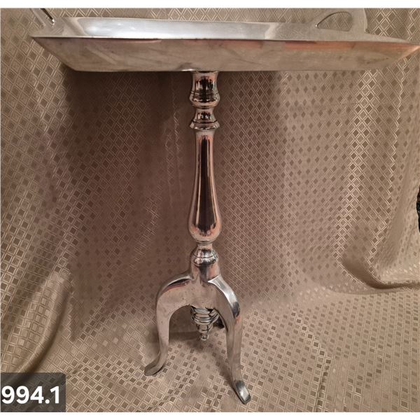 994. Unique! MCM solid aluminium end table, can be used as a food tray, 26 inches tall, 16 inch squa