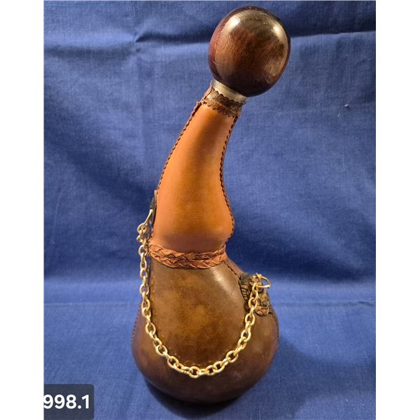 998. MCM leather-covered liquor decanter with lid