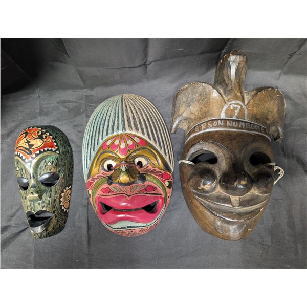 (3) Wooden Unique Masks