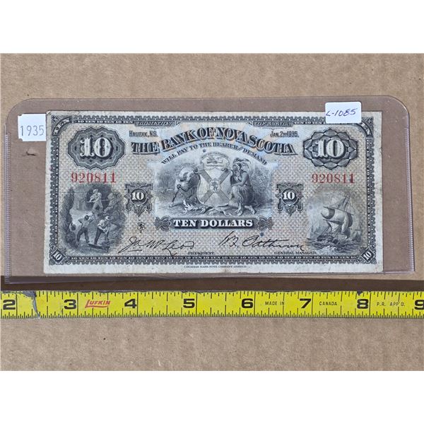 1935  bank of nova scotia 10 dollar banknote