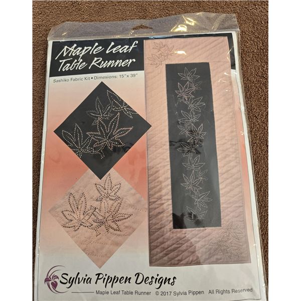1101 - Sylvia Pippen Designs Maple Leaf table runner kit.  Sashiko fabric kit contains embroidery th