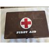 Image 1 : 1108 - Vintage brown plastic first aid kit. 1970s or 1980s. Bandaids and wound dressings inside.  Ke