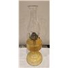 Image 1 : 1109 - Vintage amber floral glass kerosene lamp with chimney.  18 1/2" tall. No chips or cracks.