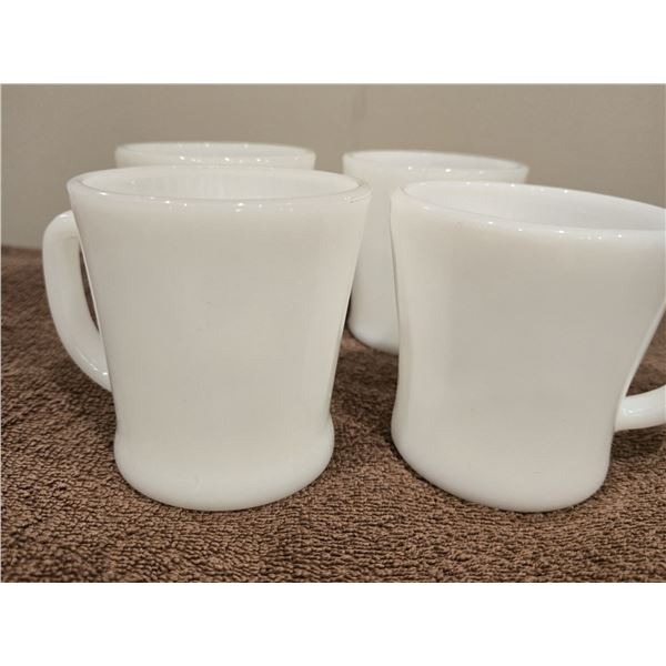 1120-Lot of 4 vintage Fire King Anchor Hocking coffee mugs - white milk glass, D handles.  Nice - no